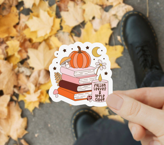 Fall Book Stack Waterproof Sticker